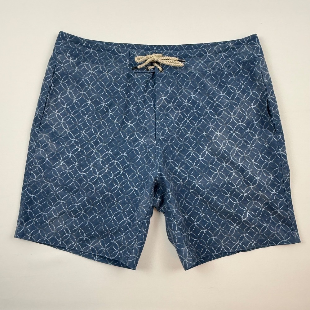 Faherty Mens Beacon Trunk Midnight Sashiko Blue Board Shorts 34 MSU2100-MNB